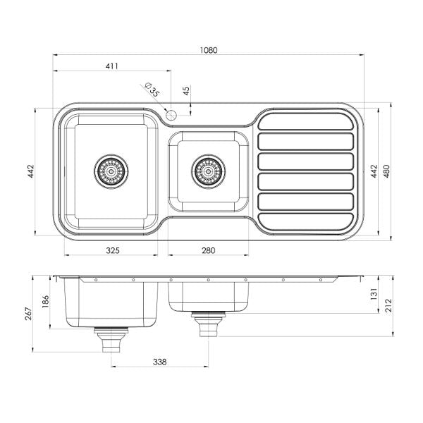 Phoenix 1000 Series 1-3/4 Bowl Sink 1080 x 480mm