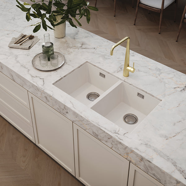 Phoenix 5000 Series Double Bowl Quartz Resin Sink 804 x 468mm Matte White