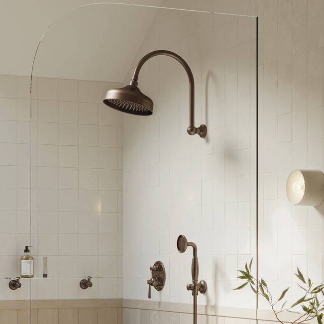 Phoenix Cromford High-Rise Shower Arm & Rose 210mm - Brushed Bronze