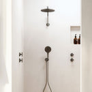 Phoenix Tapware Ormond LuxeXP High Rise Wall Shower with Ormond Hand Shower in biophilic, natural bathroom