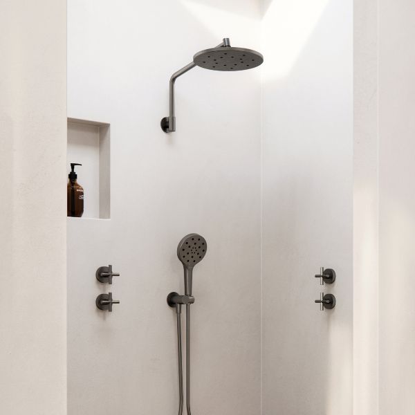 Phoenix Tapware Ormond High-Rise Shower Arm & Rose Brushed Carbon