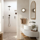 Phoenix Tapware Ormond LuxeXP High Rise Wall Shower with Ormond Hand Shower in Mediterranean inspired bathroom
