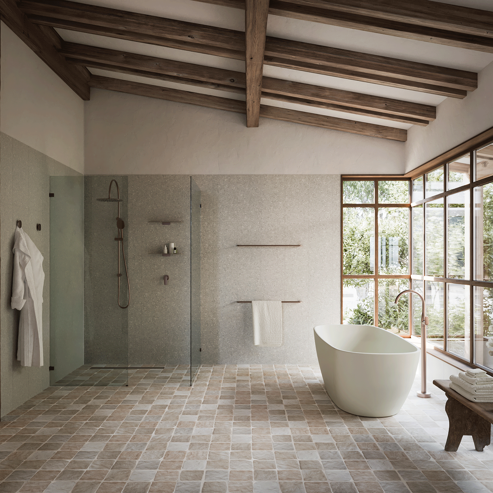 Caroma Contura II 1700mm Freestanding Bath - Matte Clay in French farmhouse style bathroom