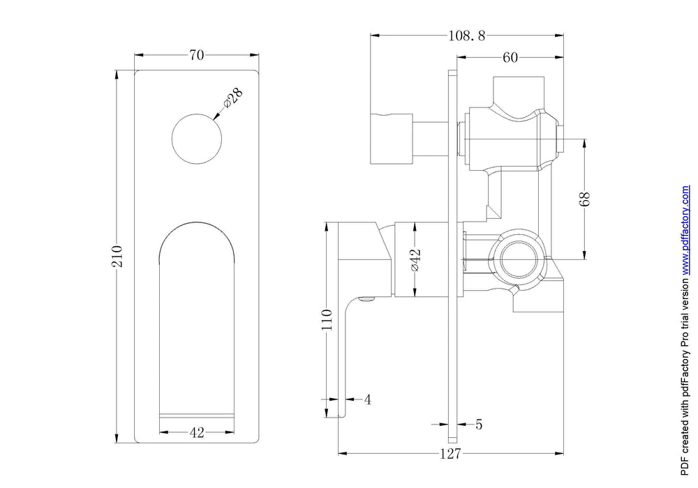 Technical Drawing: Nero Bianca Shower Mixer With Divertor