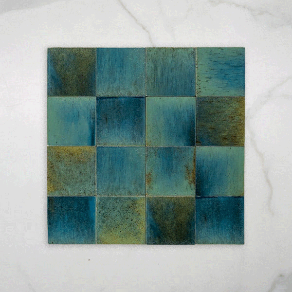 Sicily Turchese Blue Gloss Cushioned Edge Porcelain Tile 100x100mm online at The Blue space