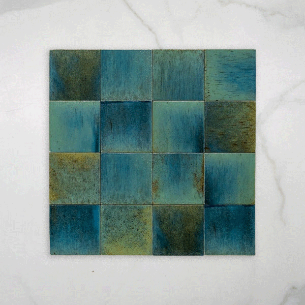 Sicily Turchese Blue Gloss Zellige Cushioned Edge Porcelain Tile 100x100mm