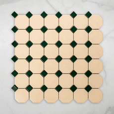 St Kilda Matt Cream Octagon with Green Dot Porcelain Period Mosaic Tile 97x97mm online at The Blue Space