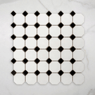 St Kilda Matt White Octagon with Black Dot Porcelain Period Mosaic Tile 97x97mm online at The Blue Space
