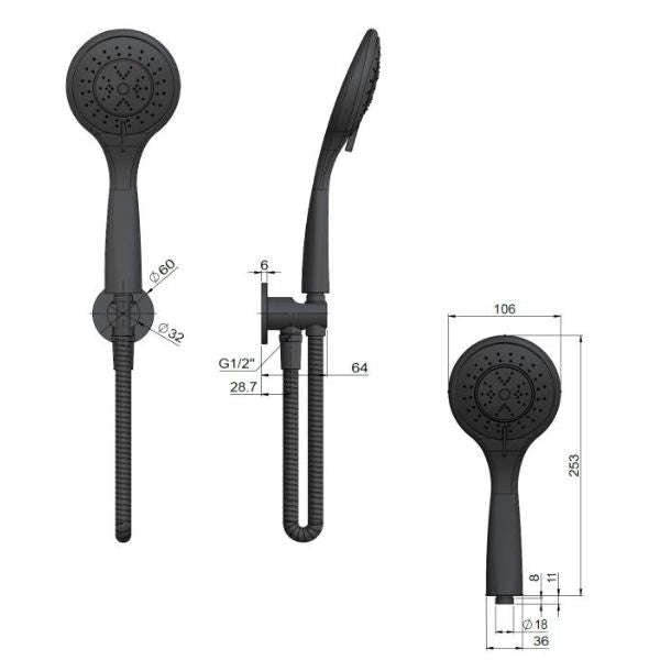 Meir Round 3 Function Hand Shower on Fixed Bracket Shadow