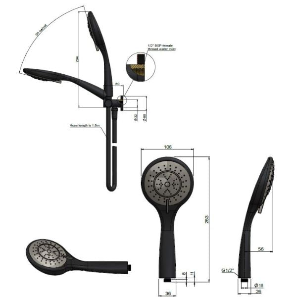 Meir Round 3 Function Hand Shower on Swivel Bracket Shadow