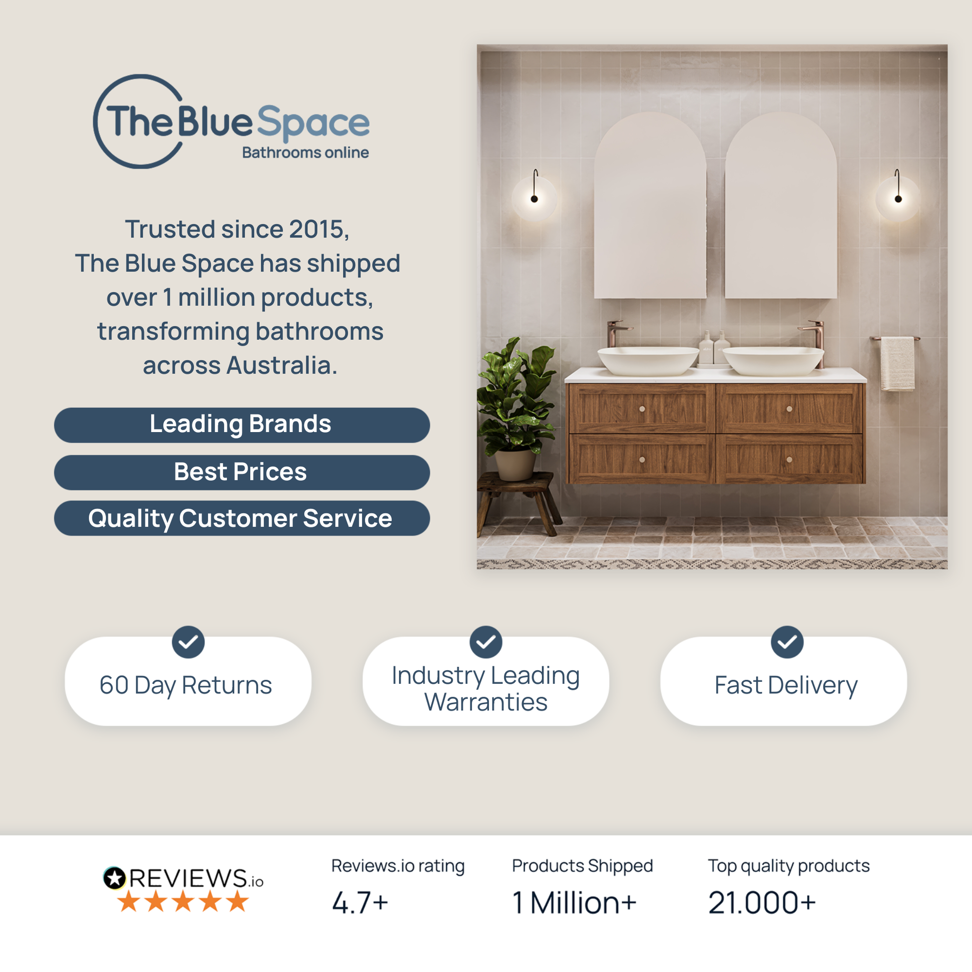 The blue space is australias leading online bathroom retailer with leading brands, best prices and quality service.