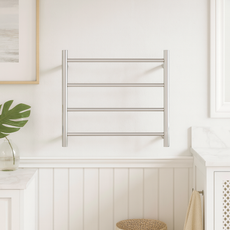 Thermogroup 4 Bar Thermorail Polished Stainless Round Heated Towel Ladder 550mm in coastal bathroom design. 