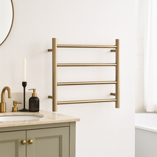 Thermogroup 4 Bar Thermorail Round Heated Towel Ladder 550mm - Brushed Brass in modern classic bathroom design. 