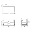 Timberline Ainsworth 900mm Wall Hung Vanity - Line Drawing - The Blue Space