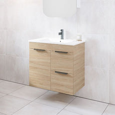 Timberline Bargo 750mm Wall Hung Vanity in Prime Oak with Alpha Ceramic Top - The Blue Space