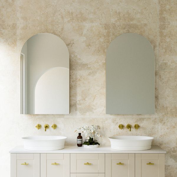 Timberline Church Single Door Shaving Cabinet in Mediterranean Bathroom Design - The Blue Space
