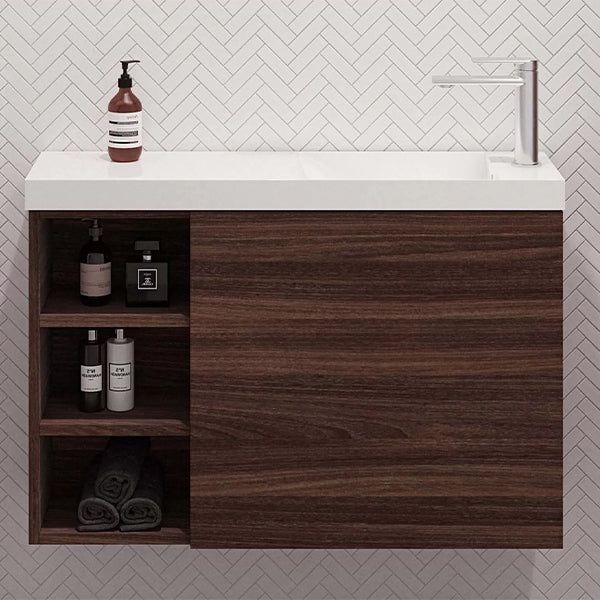 Timberline Eadie Wall Hung Vanity 800mm - Right Bowl Single Basin | The Blue Space