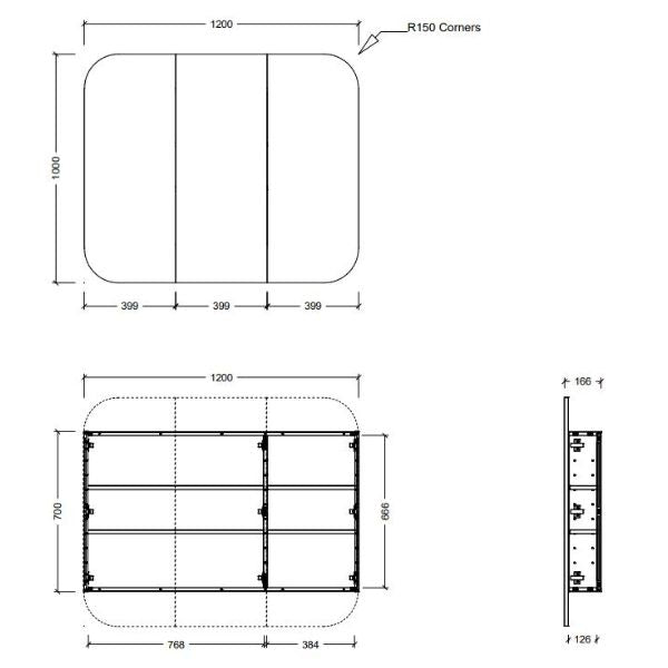 Technical Drawing Timberline Jazz Arch Shaving Cabinet  - The Blue Space