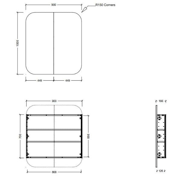 Technical Drawing Timberline Jazz Arch Shaving Cabinet  - The Blue Space