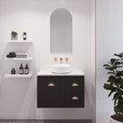 Timberline Nevada Classic 750mm Wall Hung Vanity with Black Satin finish and Arctic White SilkSurface Top with White Gloss Allure Ceramic Basin - The Blue Space