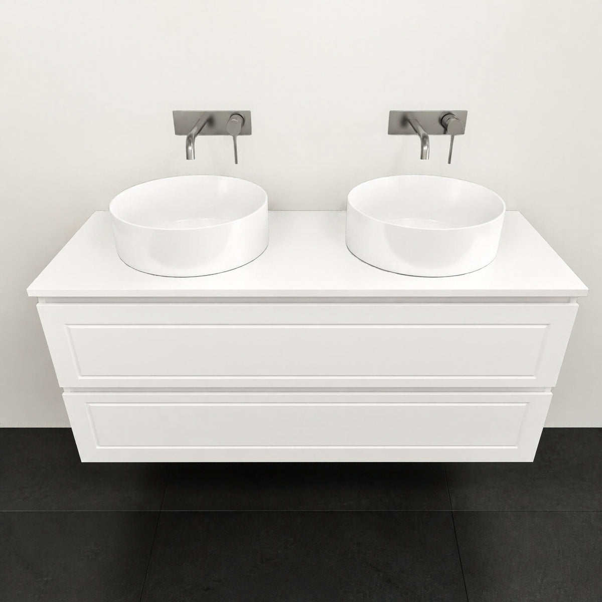 Timberline Nevada Plus Classic Wall Hung Vanity with Above Counter Basin - 1200 Double Basin | The Blue Space