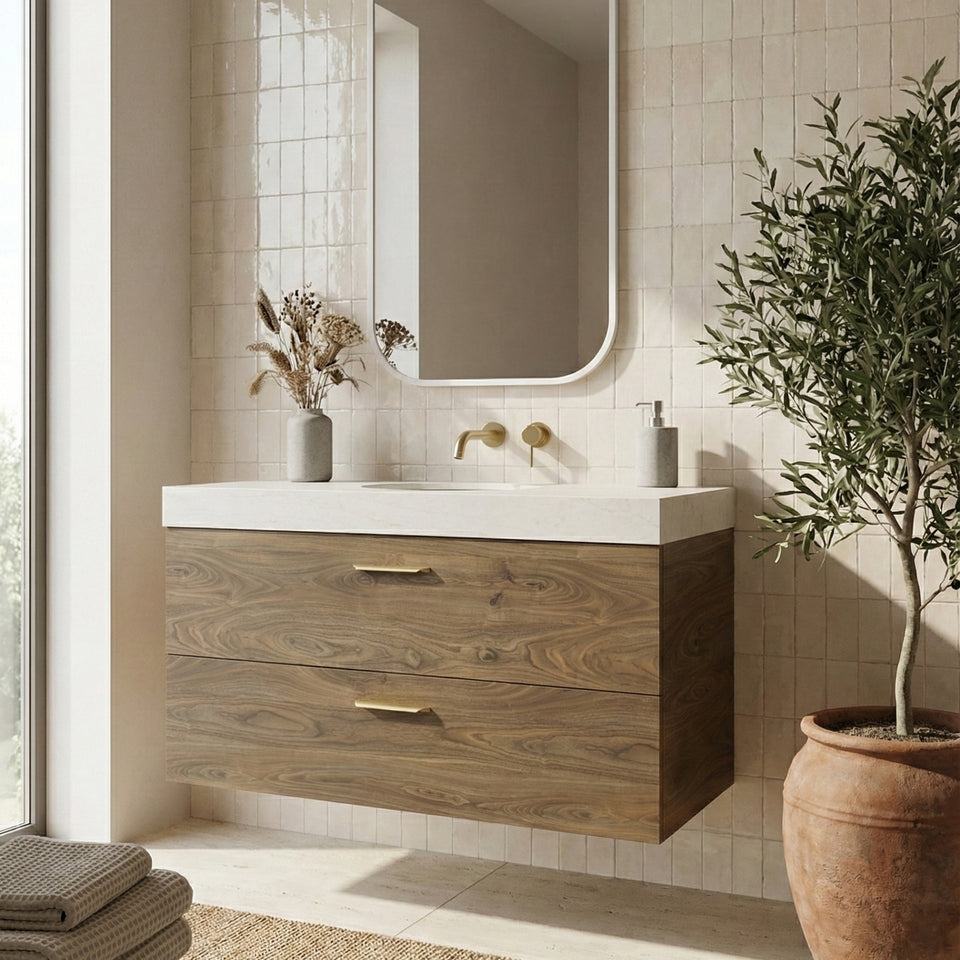 Timberline Oxbow Wall Hung Vanity with 90mm Box Top and Under Counter Basin