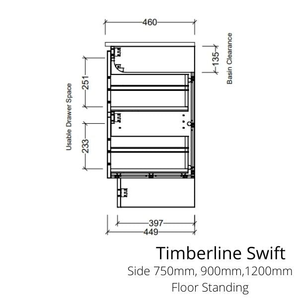 Timberline Nevada Swift Side Floor Standing Vanity Dimensions - The Blue Space