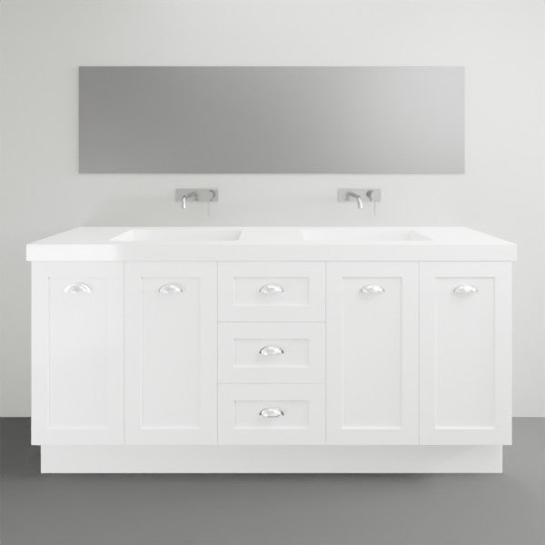 Timberline Victoria Floor Standing Vanity with Silksurface Freedom Top and Above Counter - 1800mm Double Basin | The Blue Space