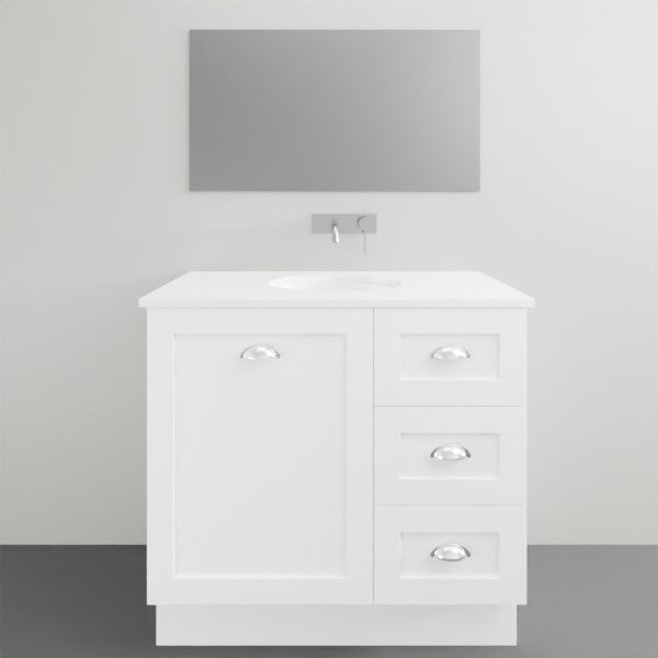 Timberline Victoria Floor Standing Vanity with Silksurface Freedom Top and Above Counter - 900mm Single Basin | The Blue Space