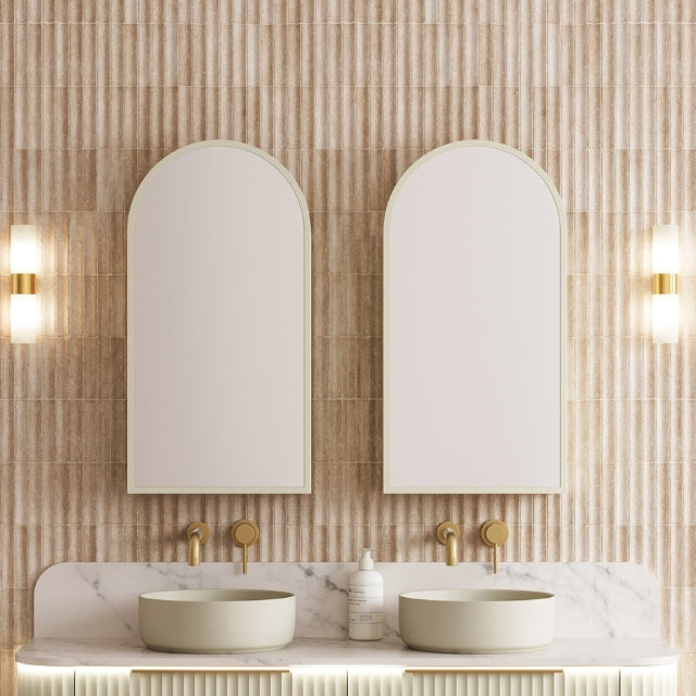 Timberline Church Frame Shaving Cabinet in beige bathroom design