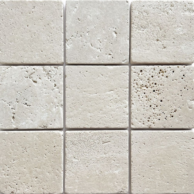 Tumbled Natural Beige Travertine Square Tile 100mm x 100mm