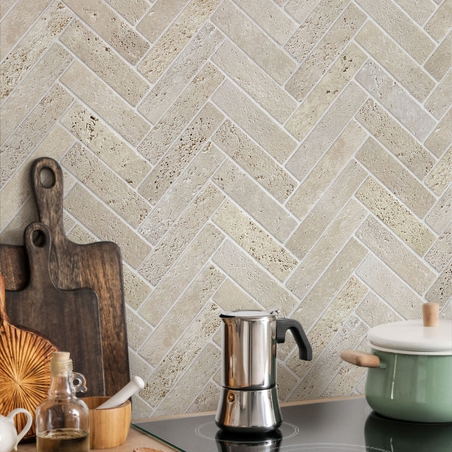 Tumbled Natural Beige Travertine Subway Tile 50mm x 200mm