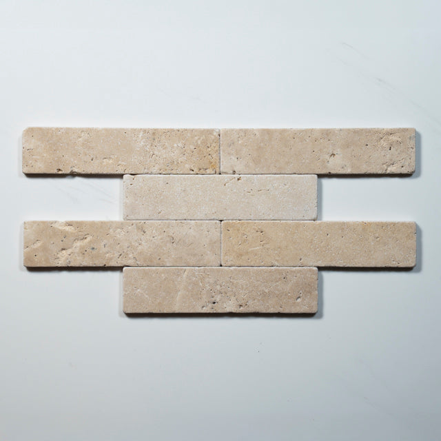 Tumbled Natural Beige Travertine Subway Tile 50mm x 200mm