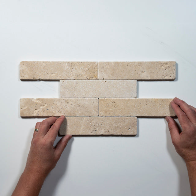 Tumbled Natural Beige Travertine Subway Tile 50mm x 200mm