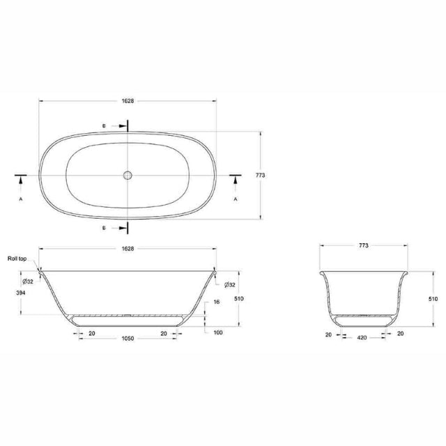 Turner Hastings Blanche 162 TitanCast Bath - Gloss White