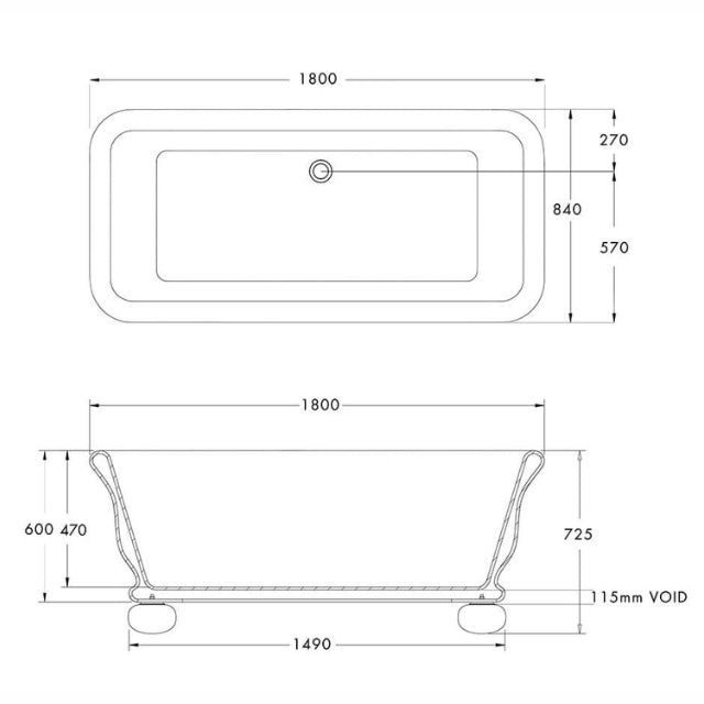 Turner Hastings Kirkham Ball 180 TitanCast Bath Dimensions