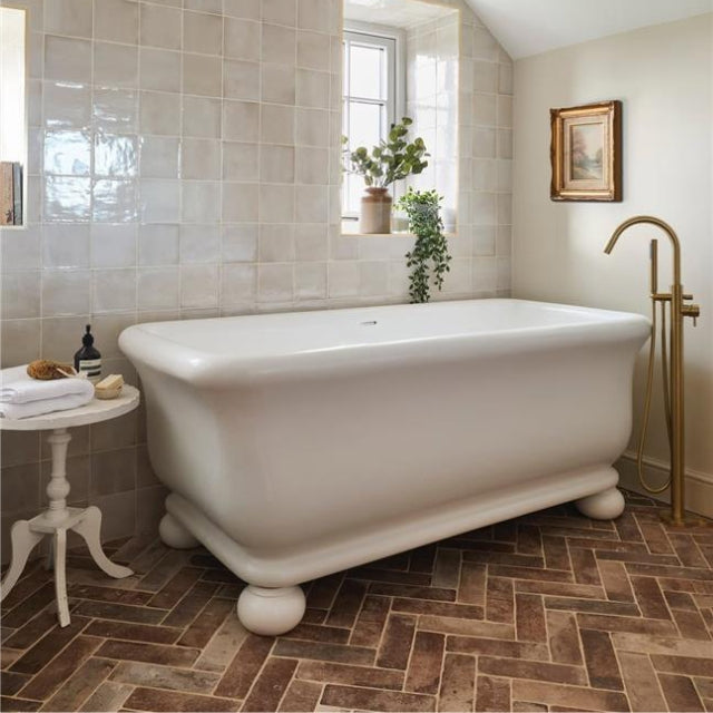 Turner Hastings Kirkham Ball 160 TitanCast Bath with Overflow - Gloss White in Tuscan style bathroom. Traditional baths at The Blue Space