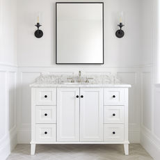 Turner Hastings Coventry 120 x 55 Single Bowl Vanity With White Marble Top in heritage style bathroom