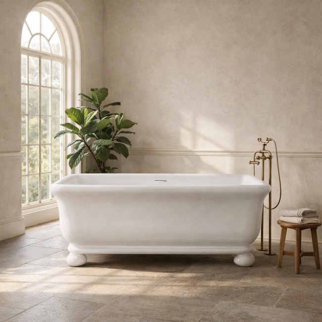 Turner Hastings Kirkham Ball 180 TitanCast Bath with Overflow - Satin Silk