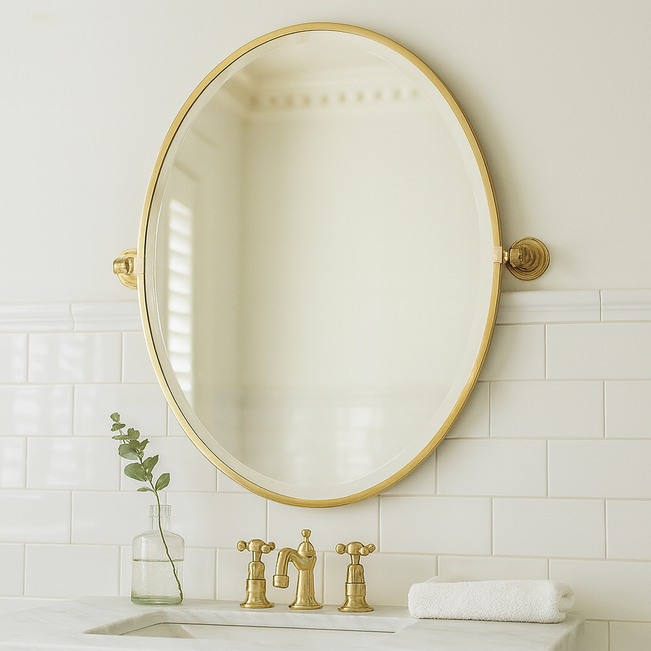 Turner Hastings Mayer Pivot Oval Mirror 620mm x 538mm - Brushed Brass in heritage bathroom