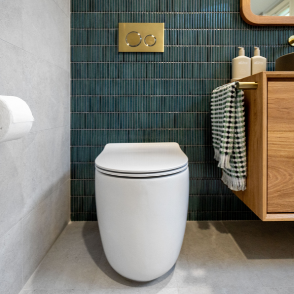 Studio Bagno Milady Rimless Wall Faced Toilet Suite Gloss White - The Blue Space Real Reno