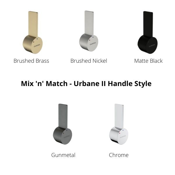 Mix 'n' Match your style, choose from Liano II pin style handles or Urbane II flat style handles in 5 colour options by Caroma - The Blue Space