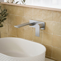 Caroma Urbane II 180mm Lead Free Wall Basin/Bath Mixer Rectangle Brushed Nickel