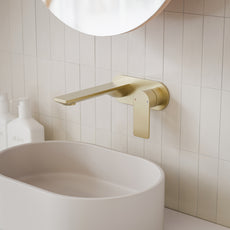 Caroma Urbane II 180mm Lead Free Wall Basin/Bath Mixer Round Brushed Brass