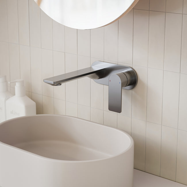 Caroma Urbane II 180mm Lead Free Wall Basin/Bath Mixer Round Gunmetal