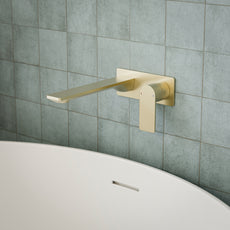Caroma Urbane II 220mm Lead Free Wall Basin/Bath Mixer Rectangle Brushed Brass