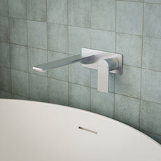 Caroma Urbane II 220mm Lead Free Wall Basin/Bath Mixer Rectangle Brushed Nickel