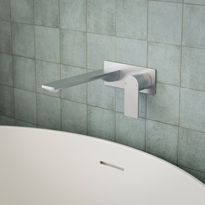 Caroma Urbane II 220mm Lead Free Wall Basin/Bath Mixer Rectangle Brushed Nickel