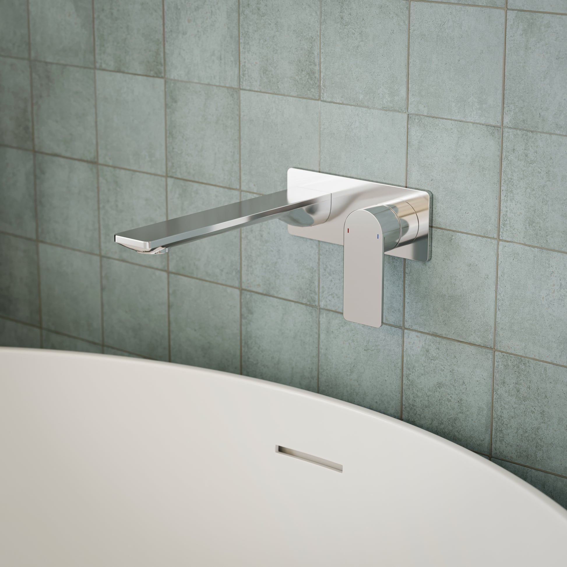 Caroma Urbane II 220mm Lead Free Wall Basin/Bath Mixer Rectangle Chrome