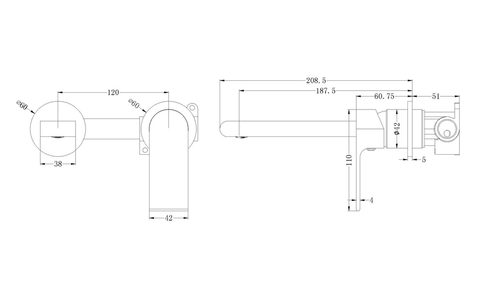 Nero Bianca Wall Basin/Bath Mixer Separate Backplate 230mm Brushed Gold